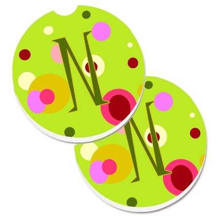 Carolines Treasures Letter N Monogram Lime Green  Cup Holder Car Coaster, PK2 CJ1010-NCARC